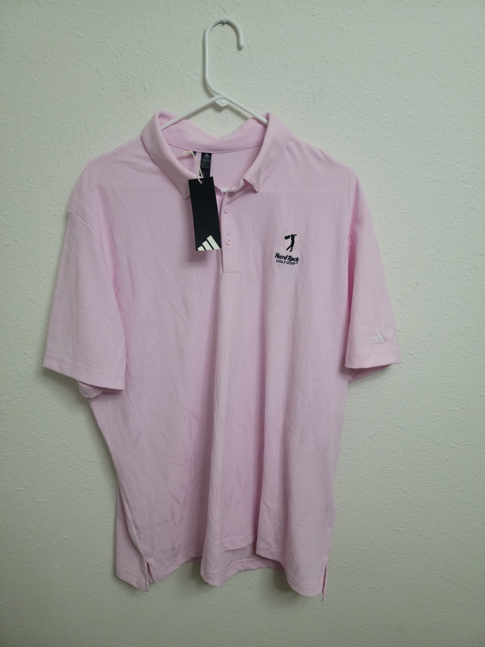 NWT Adidas Vented Palm Leaf Mesh Golf Polo Men's 2XL HARD ROCK GOLF CLUB Logo